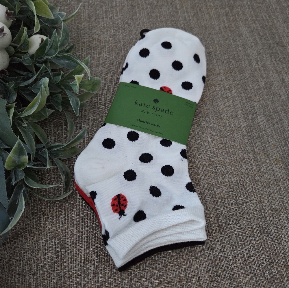 Kate Spade White Socks with Black Dots and Red Ladybug